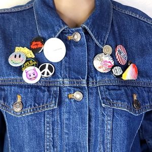 Oversized Jean Jacket Size Small Blue Denim   Embellished Sequined Butterfly Pin